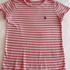 Ralph Laure White Pink striped Jersey tee w logo